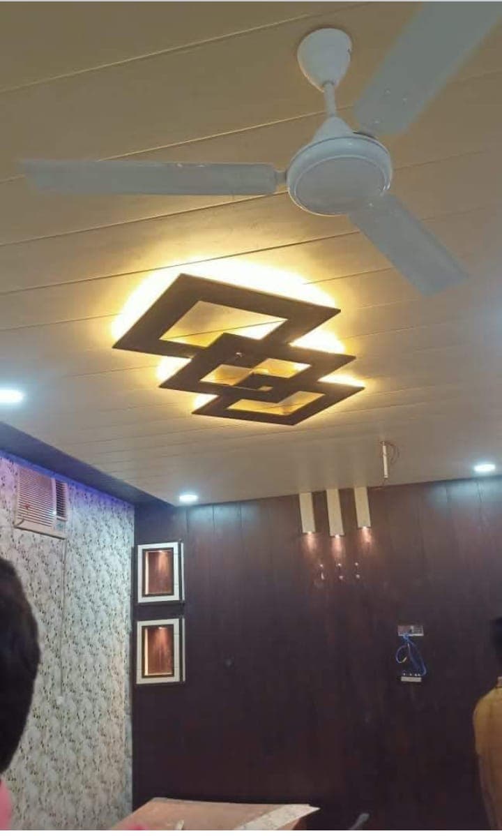 Modern Interlocking Square False Ceiling with Warm Backlighting